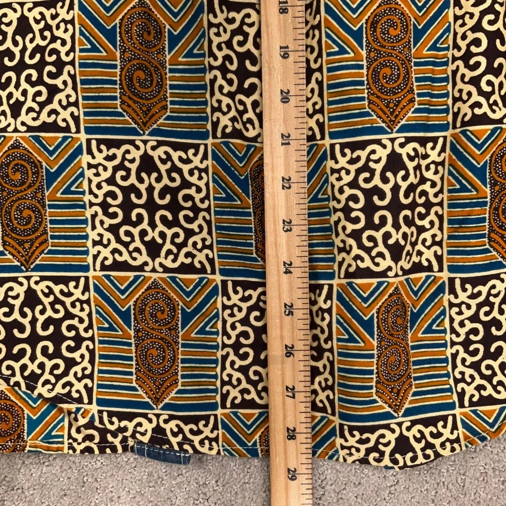 Unity Shirt Mens Small Blue Orange Western Snap Tribal Wax Print Geometric Denim